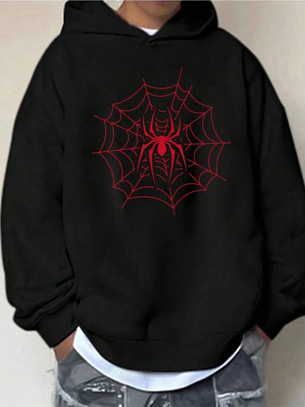 Men's Spider Web Graphic Print Casual Hoodie