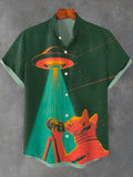Men's Cat Photography Captures UFO Retro Future Art Print Shirt