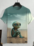 Men's UFO Alien Sitting In The Desert Art Print T-Shirt