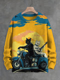 Men's Motorbike Cat Couple Guitar Player Art Print Knit Sweatshirt