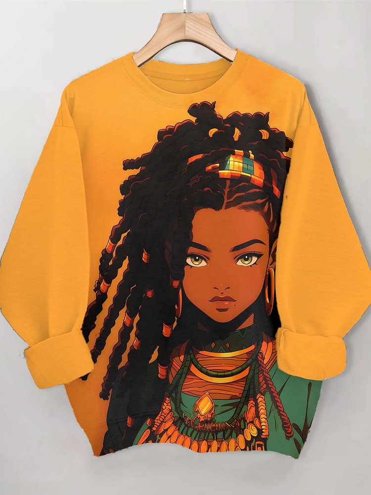 Women's Retro Tribe African Girl Print Casual Sweatshirt