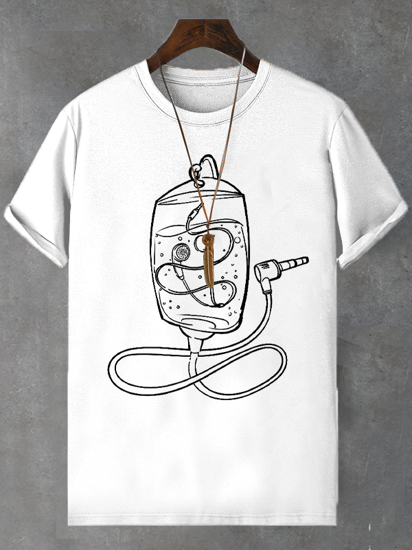 Men's Hand Drawing Music Entertainment Graphic Print Cotton Casual T-Shirt