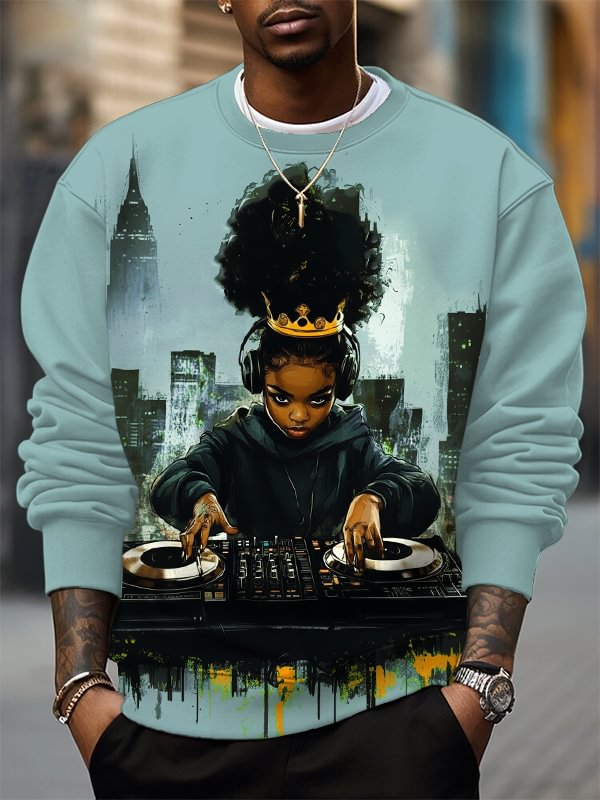 Men's Black Queen DJ Girl Music Lover Art Print Casual Sweatshirt