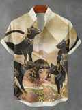 Men's Egyptian Girl And Black Cat Print Casual Shirt