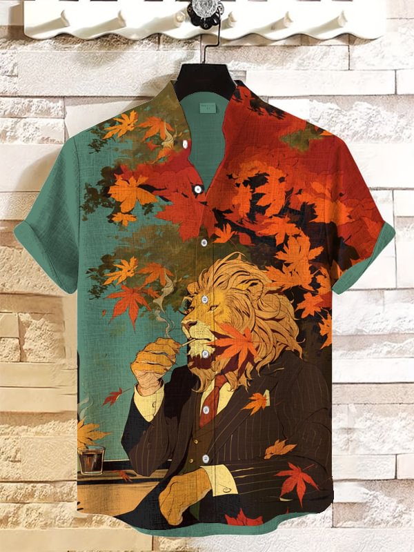 Men's Gentleman Lion Smoking Print Casual Shirt
