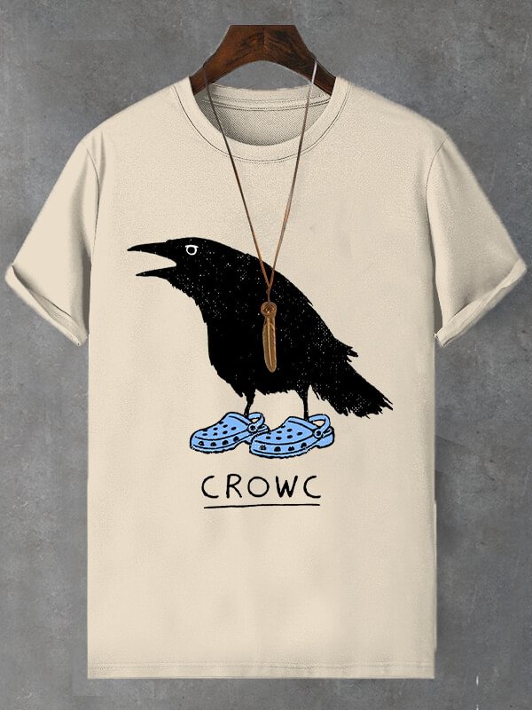 Men's Halloween Crow Wearing Hole Shoes Print Cotton Casual T-Shirt