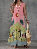 Women's Vacation Horse Zebra Print V Neck Sleeveless Maxi Dress