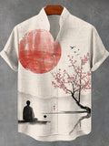 Men's Chinese Zen Ink Painting Printed Casual Shirt