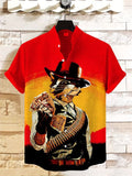 Men's Secret Agent Cowboy Raccoon Print Linen Blend Shirt
