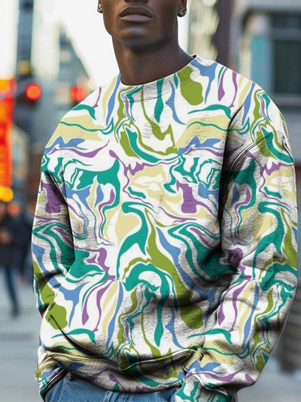 Men's Abstract Aesthetic Marble Art Print Casual Sweatshirt