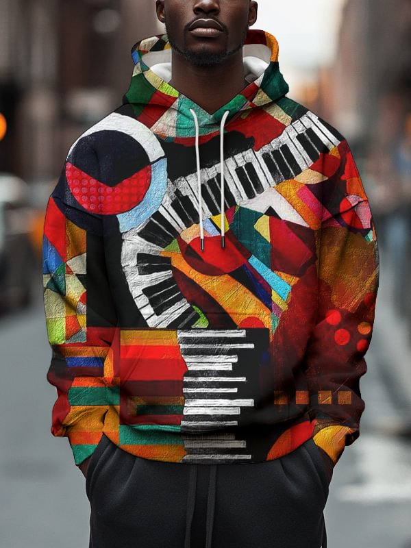Men's Colorful Piano Keys Music Abstract Art Print Hooded Sweatshirt