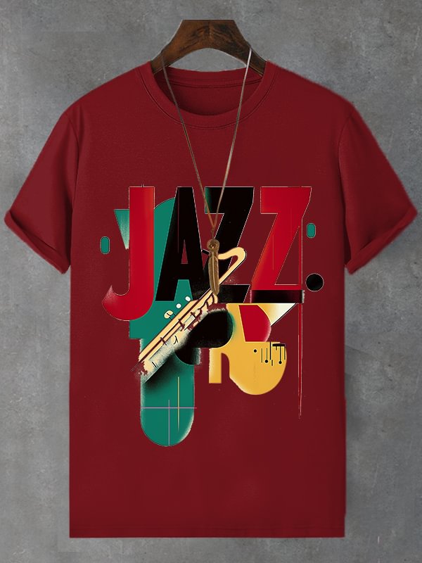 Men's Jazz Music Art Print Cotton Casual T-Shirt