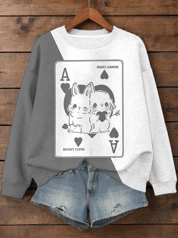 Women's Bunny Cupid Poker Print Casual Sweatshirt