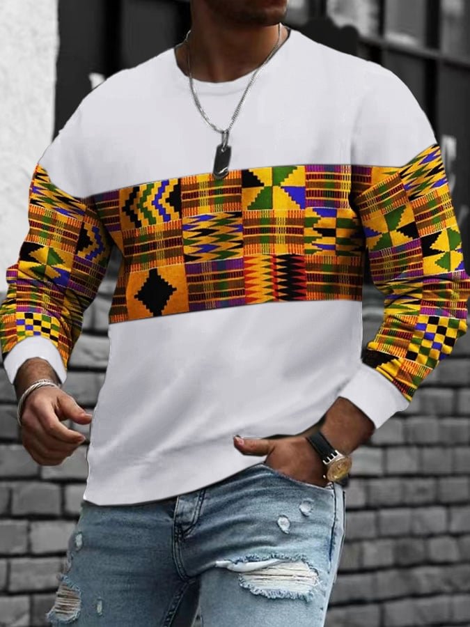 Men's Tribal Pattern Print Colorblock Black History Month Sweatshirt
