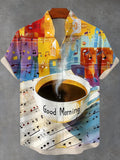 Men's Good Morning Coffee And Music Note Print Casual Shirt