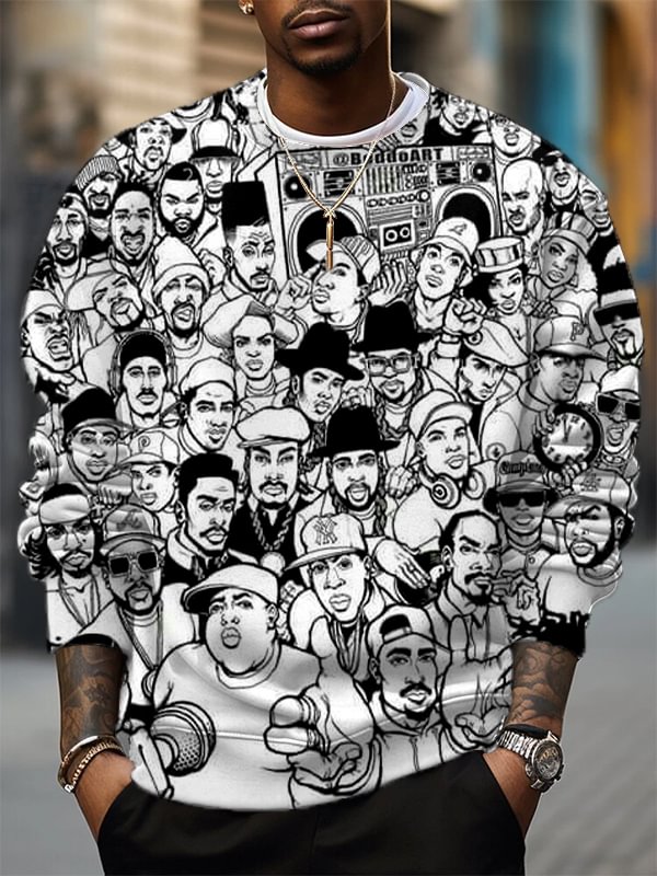 Men's Hip Hop Rapper Cartoon Art Print Casual Sweatshirt