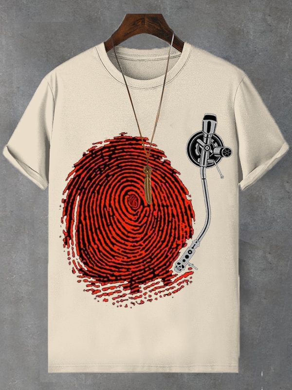 Men's Retro Fingerprint Record Print Cotton Casual T-Shirt