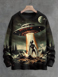 Men's UFO Alien Coming Surreal Mystery Art Print Knit Sweatshirt