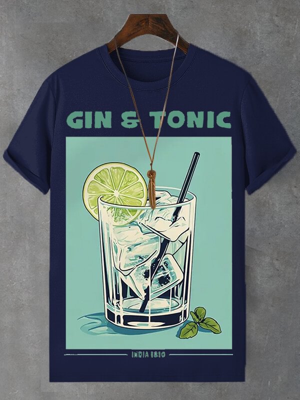 Men's Gin And Tonic Illustration Print Cotton Casual T-Shirt