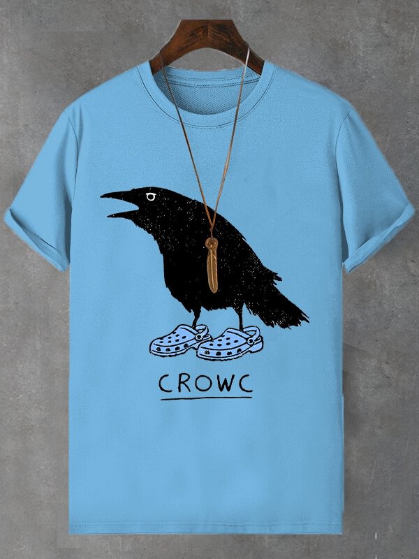 Men's Halloween Crow Wearing Hole Shoes Print Cotton Casual T-Shirt