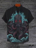 Men's Sea Wave Cthulhu Octopus Graphic Print Shirt
