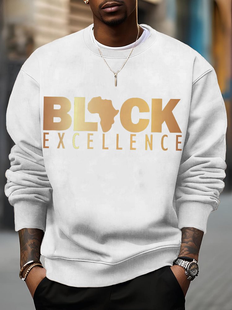 Men's Slogan Black Map Excellence Print Cotton Casual Sweatshirt