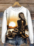 Women's Girl's Back Star Art Print Casual Sweatshirt