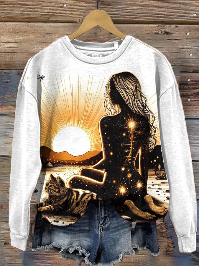 Women's Girl's Back Star Art Print Casual Sweatshirt