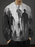 Men's Spooky Crowd Halloween Print Long Sleeve T-Shirt