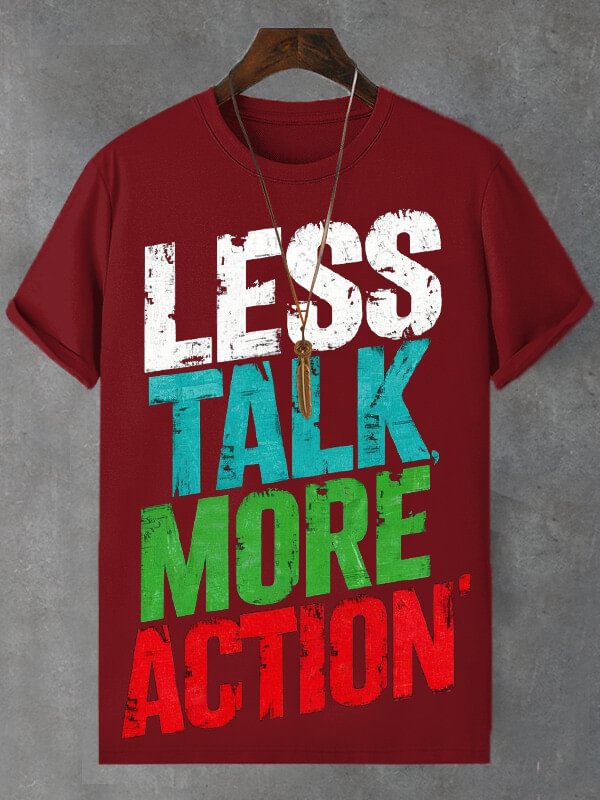 Men's Less Talk More Action Print Cotton Casual T-Shirt