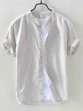 Men's Plain Short Sleeve Retro Cotton And Linen Shirt