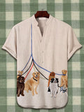Men's Leash Pet Dogs Felt Embroidery Half Button Shirt