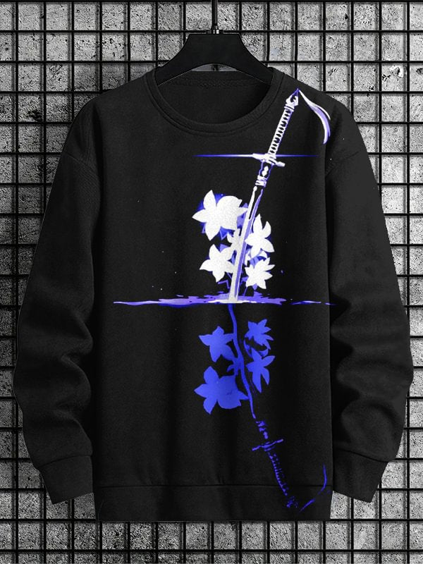 Men's Japanese Art Flowers And Swords Print Casual Sweatshirt