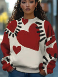 Women's Heart Art Print Casual Sweatshirt