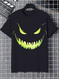 Men's Scary Pumpkin Jack Smiling Face Graphic Print T-Shirt