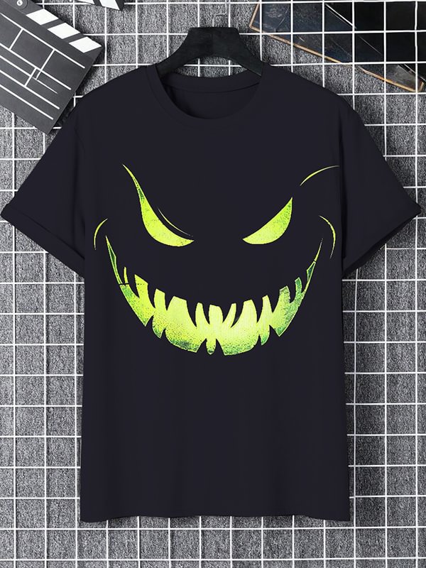 Men's Scary Pumpkin Jack Smiling Face Graphic Print T-Shirt