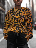 Women's Leaf Pattern Art Print Knit Sweatshirt
