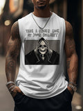 Men's Take A Closer Look At Your Bull Shit Cartoon Skull Print Tank Top