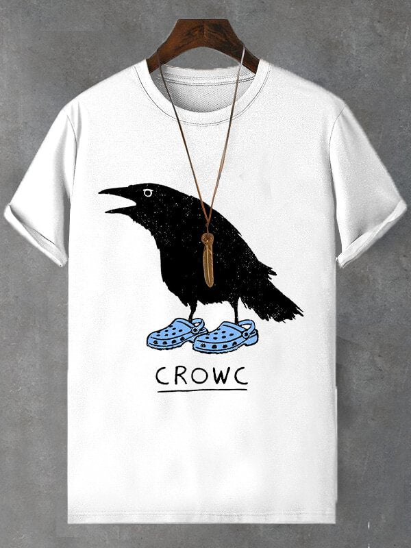 Men's Halloween Crow Wearing Hole Shoes Print Cotton Casual T-Shirt