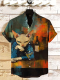 Men's Melancholic Cat In The Bar Art Print Casual Shirt