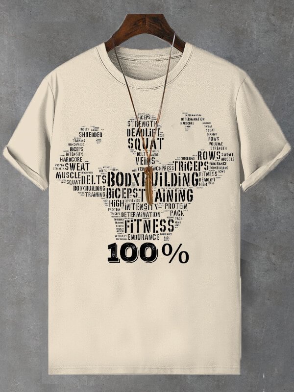 Men's Body Buiding Fitness Print Cotton Casual T-Shirt