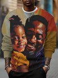 Men's Happy Black Father And Daughter Painting Print Casual Sweatshirt