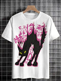 Men's Scared Black Cat Graphic Print Cotton Casual T-Shirt