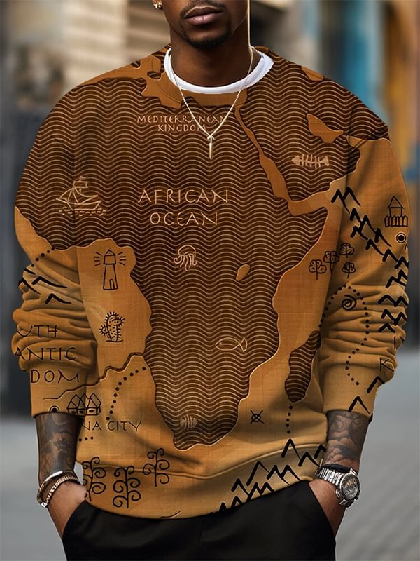 Men's Vintage Africa Map Art Print Casual Sweatshirt