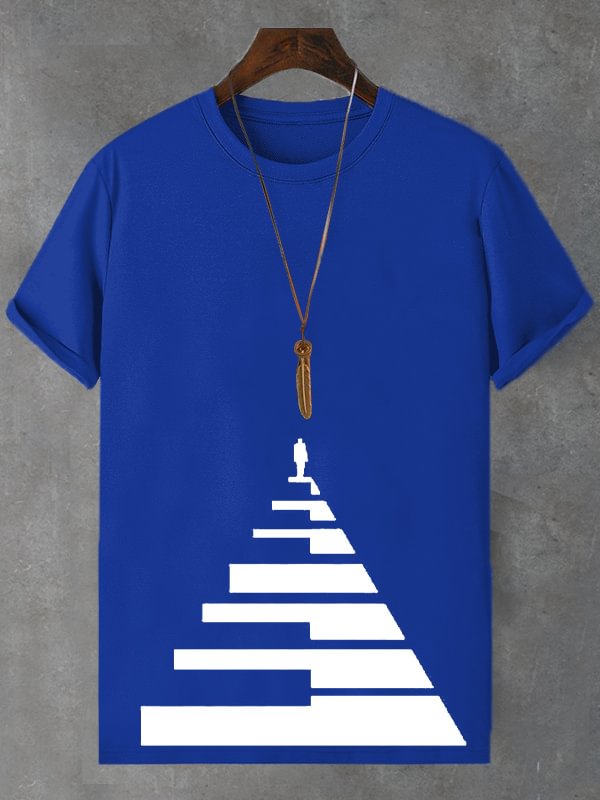 Men's Piano Key Stairs Art Print Cotton Casual T-Shirt