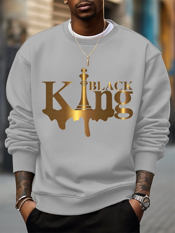 Men's Black King Print Cotton Casual Sweatshirt