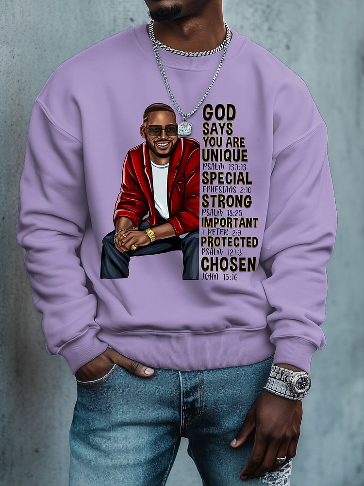 Men's God Says You Are Unique Special Strong Important Protected Chosen Print Cotton Casual Sweatshirt