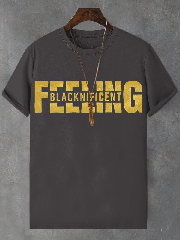 Men's Blacknificent Feeling Print Cotton Casual T-Shirt