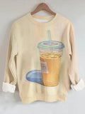 Women's Coffee Oil Painting Print Casual Sweatshirt