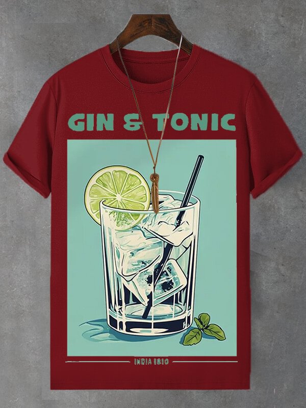 Men's Gin And Tonic Illustration Print Cotton Casual T-Shirt